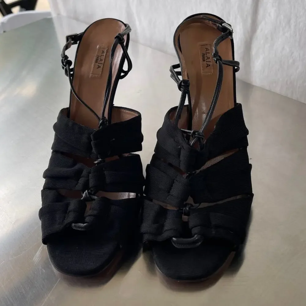 Alaïa Paris Black Knit Strappy Stiletto Heels Size 41 US 10.5-11